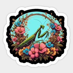 Praying mantis in a sea of flowers Sticker